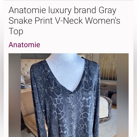 Anatomie Black and Charcoal Snake Print V-Neck Nice Top - Picture 5 of 5